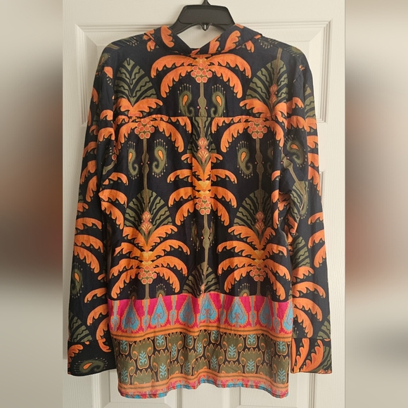 NWT Jude Connally Pru Long Sleeve Cotton Top: Decorative Frond Navy: Size- XXL - Picture 9 of 15